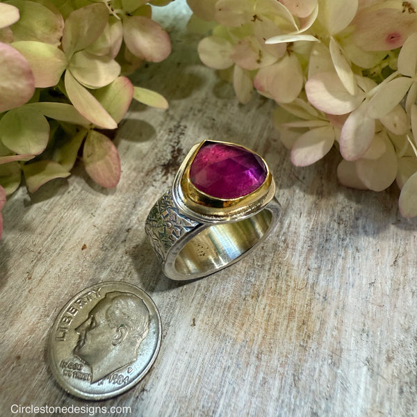Pink Tourmaline Rose Cut Ring set in 22k