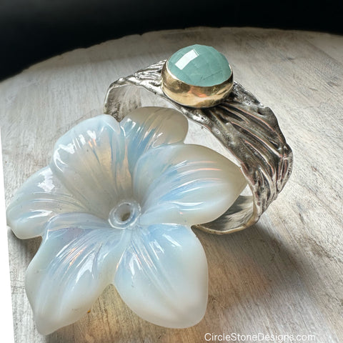 Aquamarine Ripple Cuff Silver & 18k Yellow Gold