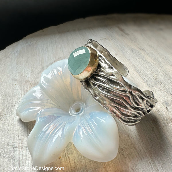 Aquamarine Ripple Cuff Silver & 18k Yellow Gold