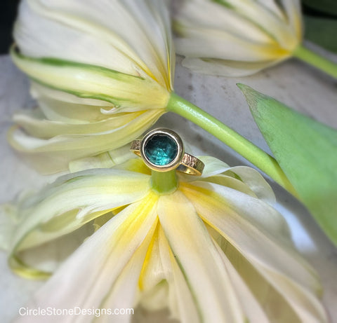 18k Gold Indicolite Rose Cut Tourmaline Ring