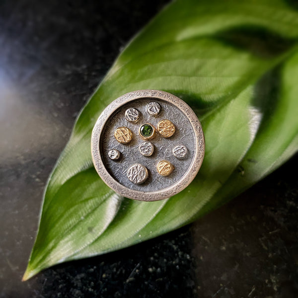 Green Tourmaline Rondel Warrior Medallion Ring