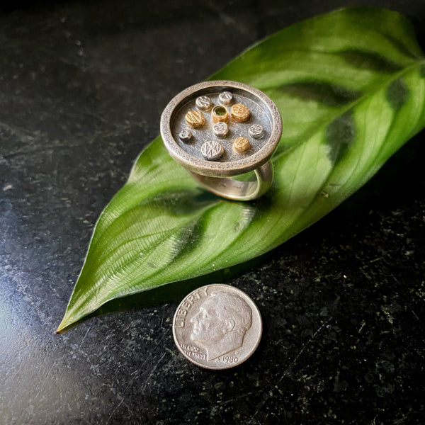 Green Tourmaline Rondel Warrior Medallion Ring