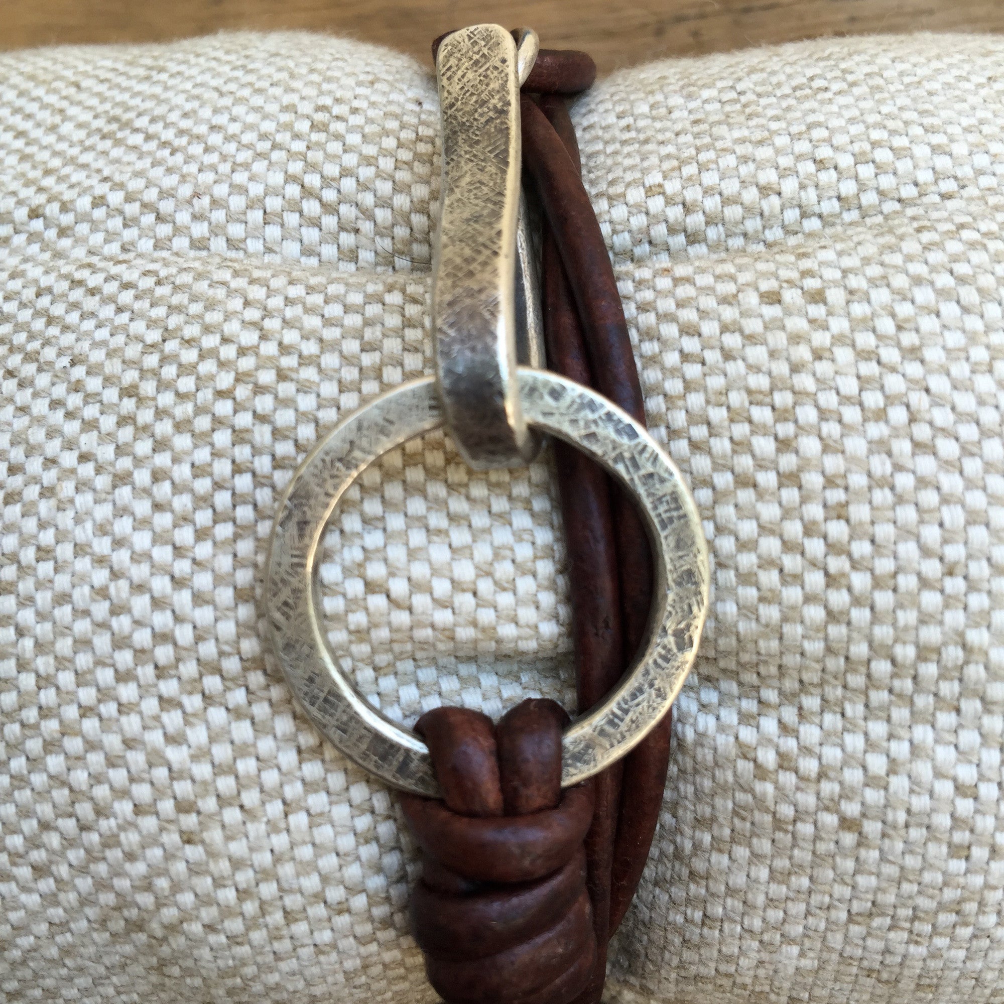 Fish Hook Leather Wrap Thick Silver