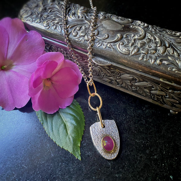 Ruby Shield Necklace Silver & 18k Gold