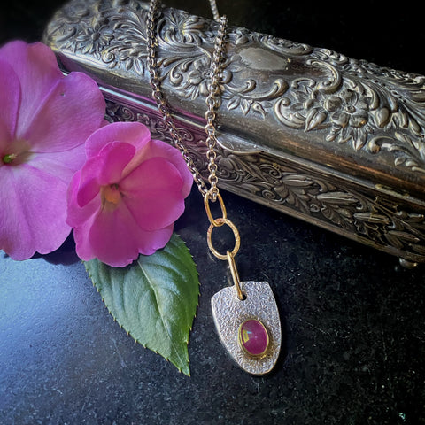 Ruby Shield Necklace Silver & 18k Gold