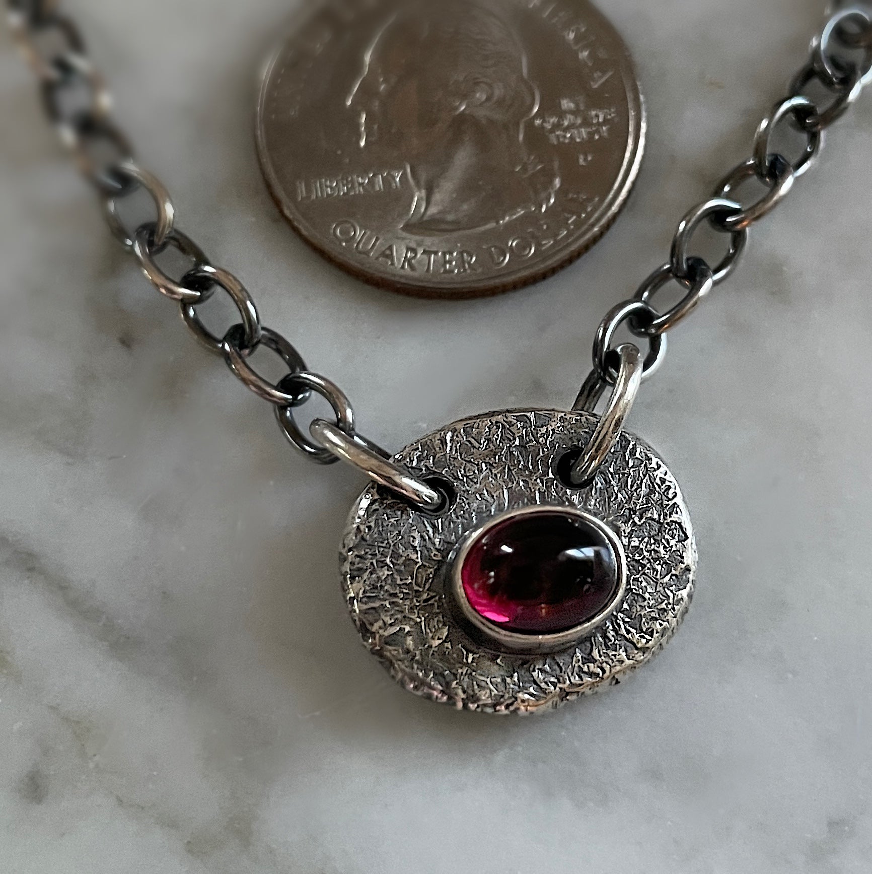 Rhodolite Garnet Fixed Chain Medallion - Circle Stone Designs