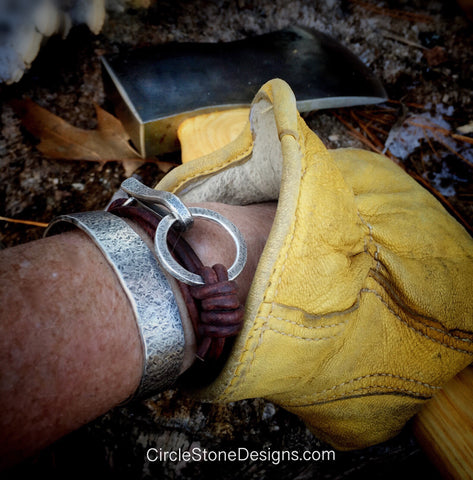 Fish Hook Leather Wrap Thick Silver